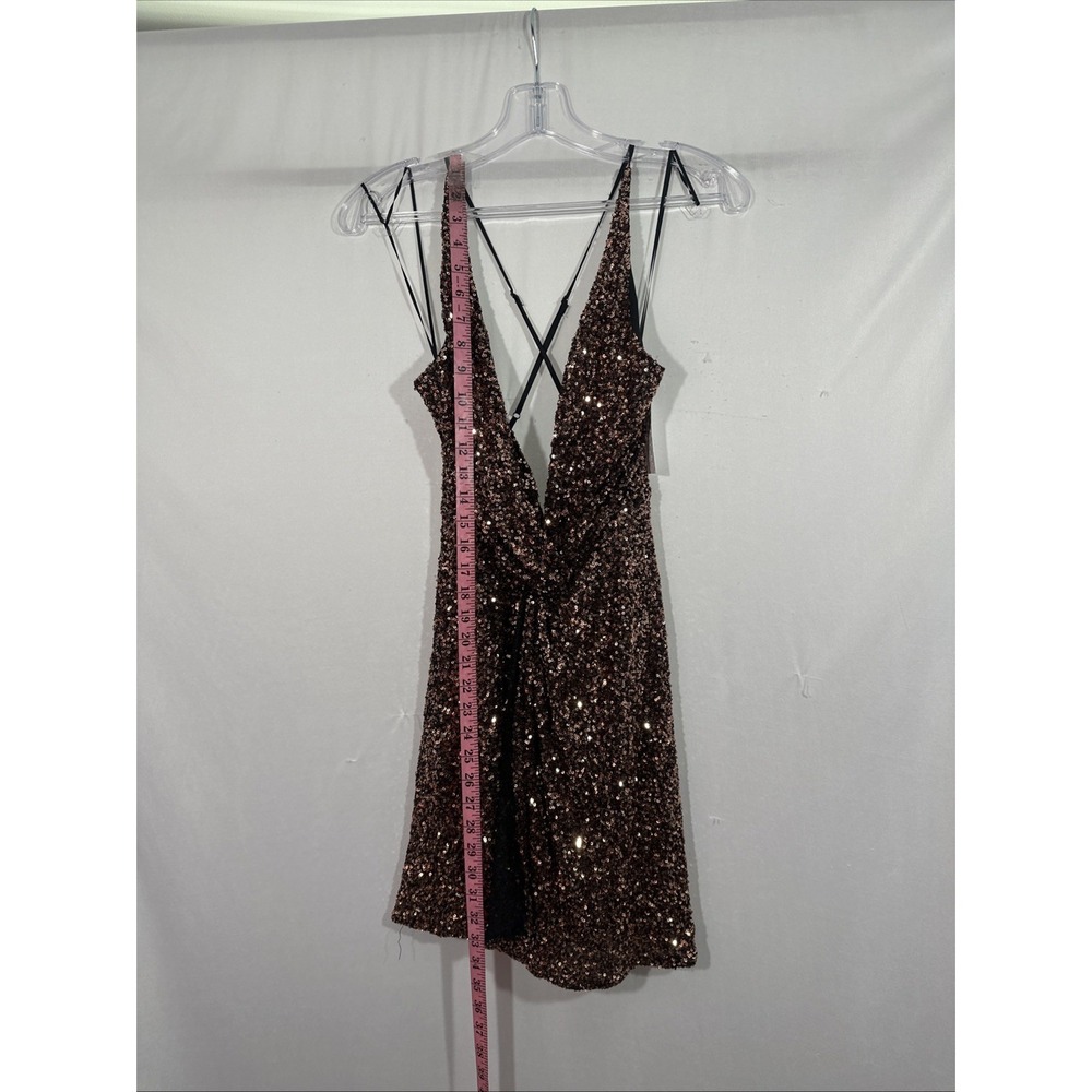 ASTR Bronze Sequin Twist-Front Mini Dress - Picture 6 of 14